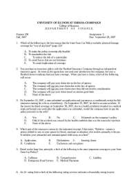 University of Illinois at Urbana-Champaign Finance 230 Assignment 5: Insurance Questions