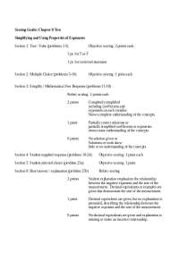 Chapter 8 Test Scoring Guide: Exponents and Exponential Functions