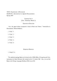 UIUC Econ Dept Problem Set 4 for ECON 471: Applied Econometrics - Spring 2007