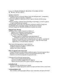 Species Diversity-Regional to Global Levels - Lecture Notes | IB 203