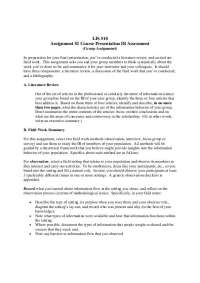 LIS 510 Assignment 2: Course Presentation - Literature Review and Field Work Report - Prof