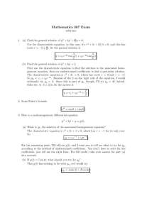 Solutions to Mathematics 307 Exam: Differential Equations