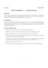 Econ 491 Autumn 2007 Assignment: Improving Access to Credit through Micro-finance - Prof. 