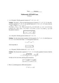 Exam I Solutions - Introduction to Differential Equations | MATH 307