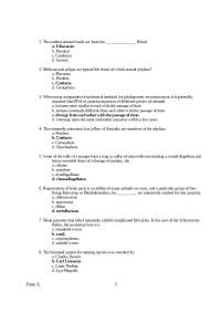 Exam 1 with Solution Key - Animal Biology | IB 104