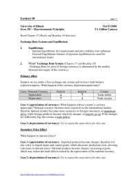 Lecture 10: Exchange Rate Systems and Equilibrium in Econ 103, University of Illinois