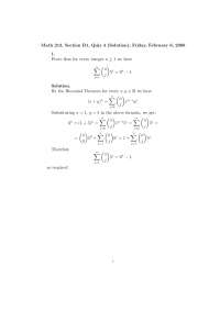 Solved Problems on Binomial Theorem - Quiz 4 | MATH 213 - Docsity