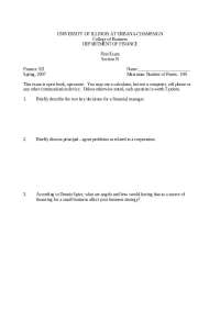 Exam 1 Study Questions - Advanced Corporate Finance | FIN 321