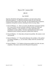 Homework IV - Mechanics - Fall 2005 | PHYS 505