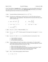 Exam 2D | Calculus I for Honors | MATH 1351 - Docsity