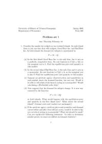 Econ 480 Problem Set 1: Market Power and Monopoly