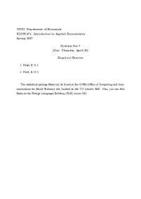2 Questions for Problem Set 7 - Introduction to Applied Econometrics | ECON 471