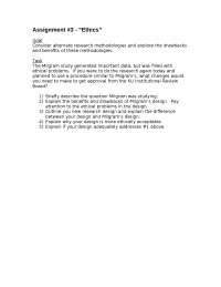 Ethics - Assignment 3 | Research Methods in Psychology | PSYC 310 - Docsity