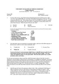 UIUC Finance 230 Assignment 8: Universal Life Insurance