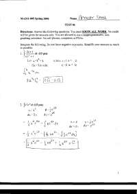 Test 1 with Answer Sheet - Calculus II - Spring 2006 | MA 241 - Docsity