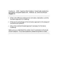 Cognitive Work Analysis: Modeling and Constraints in Sociotechnical Systems - Prof. Raya F
