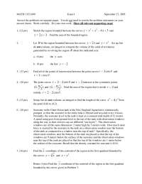 Exam 1 Practice Problems - Calculus II-Honors | MATH 1352 - Docsity