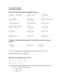 Test 1 Review Problems for Calculus II | MA 241 - Docsity