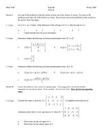 Exam 3 Form B with Answer Key - Linear Algebra: Honors | MATH 2360 ...