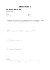 4 Questions in Homework 1 - Basic Statistics | STAT 220 - Docsity