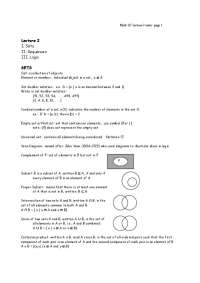 Sets, Sequences, Logic - Lecture Notes | MATH 117