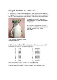 Biology Problem Set: Gecko Adhesion, Amino Acids, Membrane Proteins, and Enzymes - Prof. J