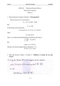 Homework 2 Solutions | Thermal and Statistical Physics | PHYS 427