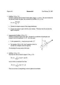 Physics 435 Homework 6: Calculating Electric Potential and Field of Charge Distributions