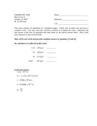 Hour Exam 2 with Solutions - General Chemistry I | CHEM 102 - Docsity