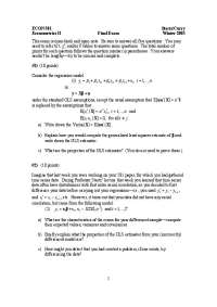 ECON 581 Econometrics II Final Exam Winter 2003 - Prof. Richard Startz