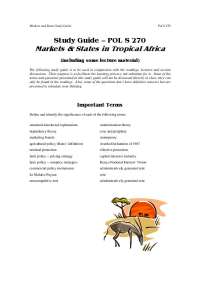 Study Guide - Market and State in Tropical Africa | POL S 270