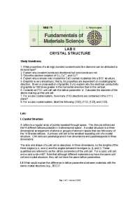Crystal Structure Lab: Understanding Properties of Ionic and Covalent Solids