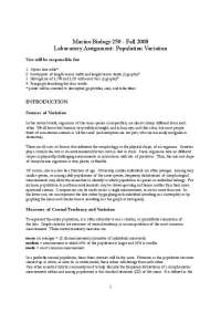Assignment for Population Variation - Marine Biology | FISH 250
