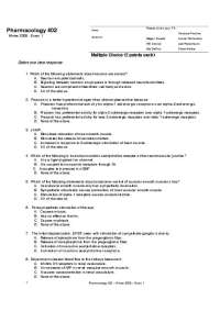 Exam 1 Solved - General Pharmacology II - Winter 2008 | PHCOL 402