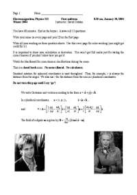 Midterm Exam 1 Questions - Electromagnetism | PHYS 322