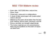 Midterm Review - Bonding and Atomic Forces, Slides | MSE 170