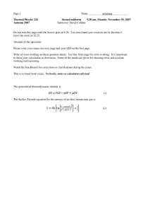 Thermal Physics Midterm Exam - Autumn 2007