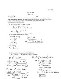 Exam 1 with Key Answers on Calculus 1 | MA 141 | Exams Calculus | Docsity