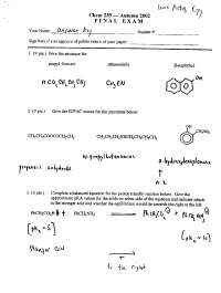 Final Exam with Solutions - Organic Chemistry | CHEM 239 - Docsity