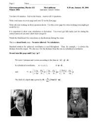 Midterm Exam 1 Questions - Electromagnetism | PHYS 322 - Docsity