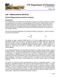 Physical Measurements and Error Analysis - Lab 1 | CHEM 142 - Docsity