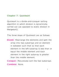 Quick sort Chapter 7 - Introduction to Algorithms | COT 5407 - Docsity