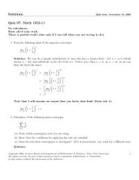 Quiz 7 Solutions | Calculus II for Honors | MATH 1352 - Docsity