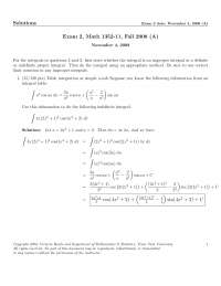 Exam 2 with Solutions - Calculus II Honors | MATH 1352 - Docsity