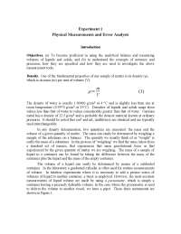 Experiment 1 - Physical Measurements and Error Analysis | CHEM 145 ...