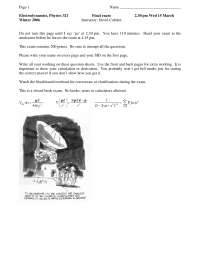 Past Final Exam on Electromagnetism - Fall 2006 | PHYS 321 | Exams ...
