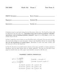 Exam 1 Form A - Honor-Engineering Mathematics II | MATH 152 - Docsity