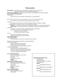 Notes on Metamorphism | Principles of Geology | GEO 102.00 - Docsity
