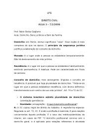 Direito Civil: Domicílio, Bens Jurídicos e Bem de Família