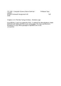 CSC 490 Computer Science Senior Seminar I - Homework Assignment 8 on Boolean Logic - Prof.